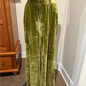 Reformation Green Velvet Wide-Leg Pants